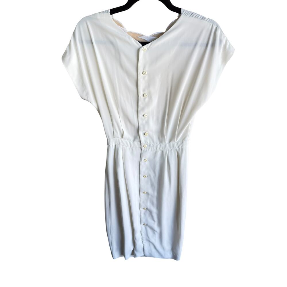 Vintage Retro White Midi Dress Cottagecore Bridal Nipped Waist Sheer Small LWD